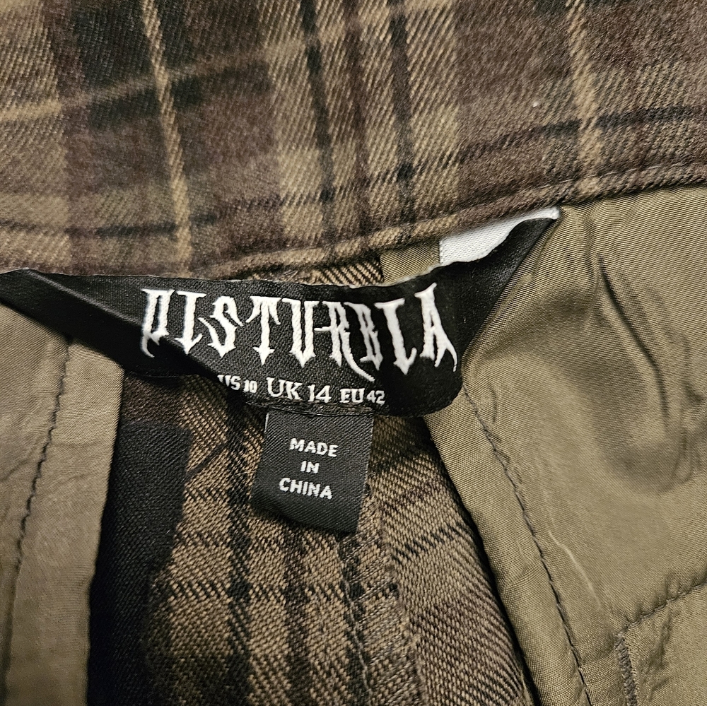 Disturbia Cecily Olive and Black Plaid Trousers - Picture 10 of 10